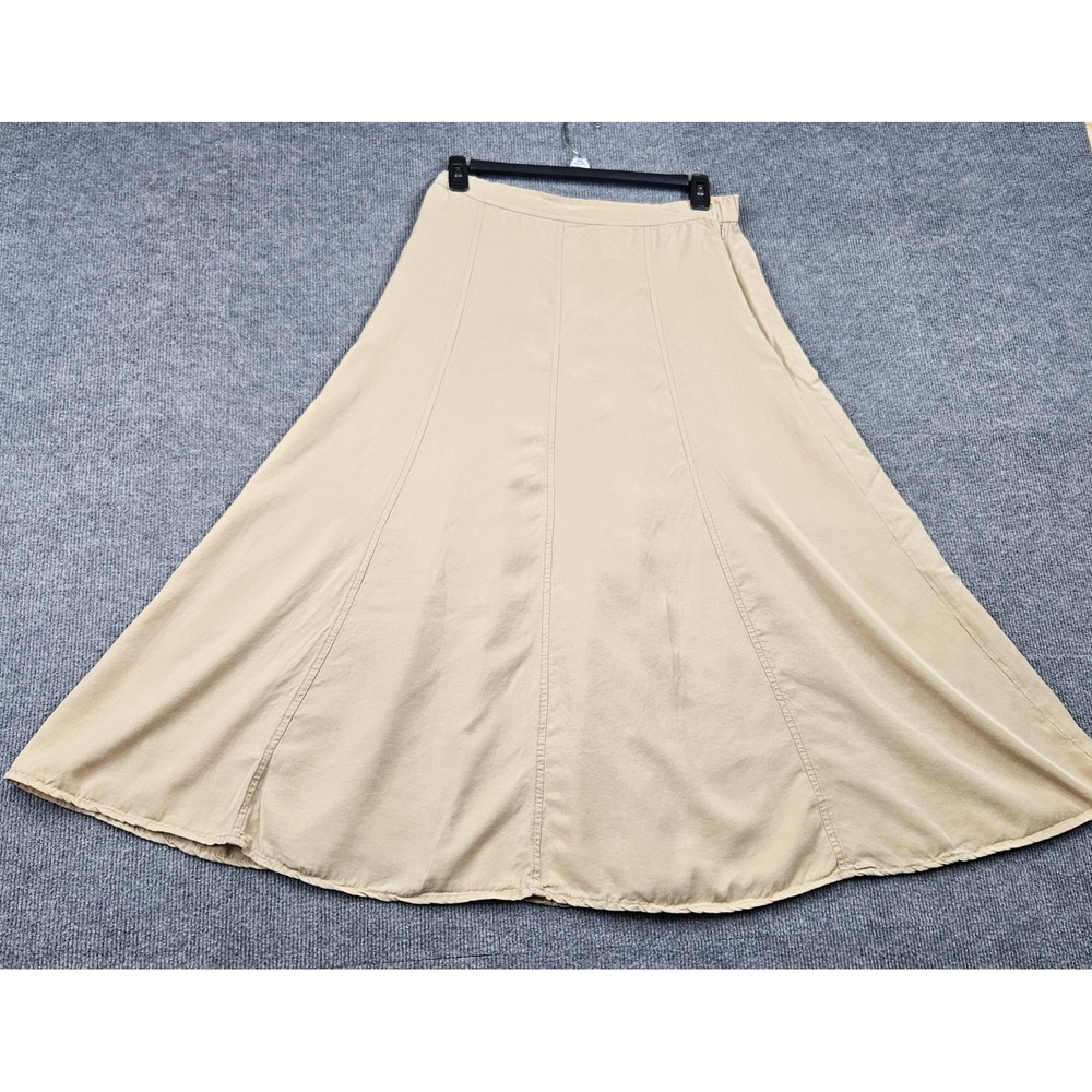 Coldwater Creek Khaki Tan Tencel A-Line Paneled Midi Skirt 14 Staple Minimalist